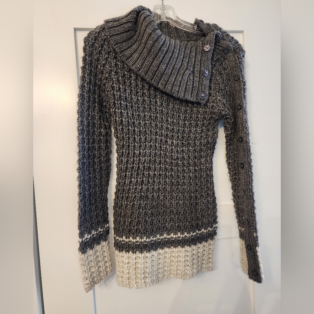 LOFT Charcoal and White Cowl Neck Sweater Sz S NWOT